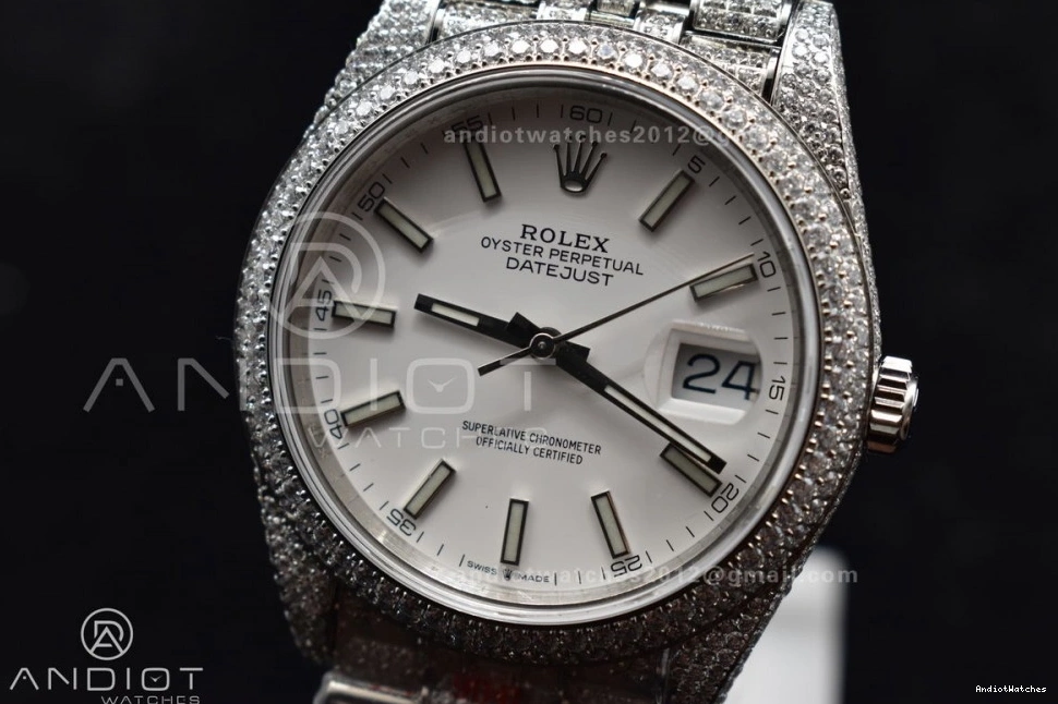 JDF 41mm Best Version White 906 Upgraded Stick Diamond Markers DateJust 0828